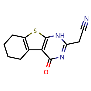 Chemical structure of 1,4,5,6,7,8-Hexahydro-4-oxo[1]benzothieno[2,3-d]pyrimidine-2-acetonitrile , CAS 568543-67-9, AChemBlock Y221157