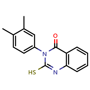Chemical structure of 3-(3,4-Dimethylphenyl)-2-sulfanyl-3,4-dihydroquinazolin-4-one , CAS 84772-25-8, AChemBlock Y221193