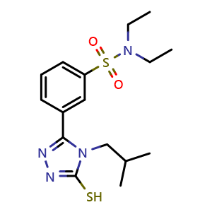 Chemical structure of N,N-Diethyl-3-[4-(2-methylpropyl)-5-sulfanyl-4H-1,2,4-triazol-3-yl]benzene-1-sulfonamide , CAS 748776-47-8, AChemBlock Y221198