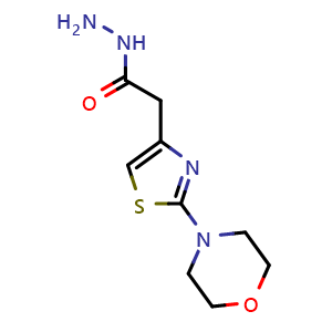 Chemical structure of 2-[2-(morpholin-4-yl)-1,3-thiazol-4-yl]acetohydrazide , CAS 379254-76-9, AChemBlock Y221208