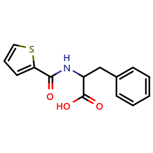 Chemical structure of 3-Phenyl-2-[(thiophen-2-yl)formamido]propanoic acid , CAS 1803030-67-2, AChemBlock Y221210