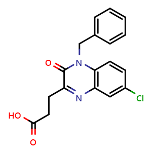 Chemical structure of 7-Chloro-3,4-dihydro-3-oxo-4-(phenylmethyl)-2-quinoxalinepropanoic acid , CAS 568543-95-3, AChemBlock Y221216