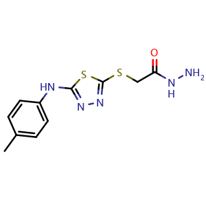 Chemical structure of 2-({5-[(4-methylphenyl)amino]-1,3,4-thiadiazol-2-yl}sulfanyl)acetohydrazide , CAS 52494-24-3, AChemBlock Y221229