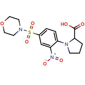 Chemical structure of 1-[4-(morpholine-4-sulfonyl)-2-nitrophenyl]pyrrolidine-2-carboxylic acid , CAS 1008006-09-4, AChemBlock Y221237