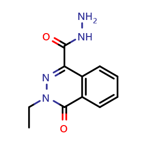 Chemical structure of 3-Ethyl-4-oxo-3,4-dihydrophthalazine-1-carbohydrazide , CAS 565192-00-9, AChemBlock Y221238