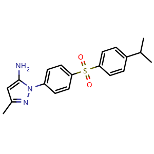 Chemical structure of 3-Methyl-1-{4-[4-(propan-2-yl)benzenesulfonyl]phenyl}-1H-pyrazol-5-amine , CAS 882232-00-0, AChemBlock Y221240
