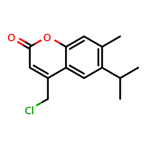 Chemical structure of 4-(Chloromethyl)-7-methyl-6-(1-methylethyl)-2H-1-benzopyran-2-one , CAS 568555-36-2, AChemBlock Y221260