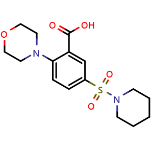Chemical structure of 2-(Morpholin-4-yl)-5-(piperidine-1-sulfonyl)benzoic acid , CAS 568566-60-9, AChemBlock Y221272