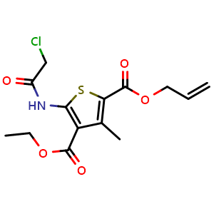 Chemical structure of 4-Ethyl 2-(2-propen-1-yl) 5-[(2-chloroacetyl)amino]-3-methyl-2,4-thiophenedicarboxylate , CAS 730951-35-6, AChemBlock Y221274