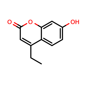 Chemical structure of 4-Ethyl-7-hydroxy-2H-1-benzopyran-2-one , CAS 64231-10-3, AChemBlock Y221285