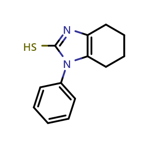Chemical structure of 1-Phenyl-4,5,6,7-tetrahydro-1h-1,3-benzodiazole-2-thiol , CAS 72324-66-4, AChemBlock Y221292