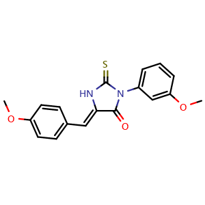 Chemical structure of 3-(3-Methoxyphenyl)-5-[(4-methoxyphenyl)methylidene]-2-sulfanylideneimidazolidin-4-one , CAS 725710-49-6, AChemBlock Y221332