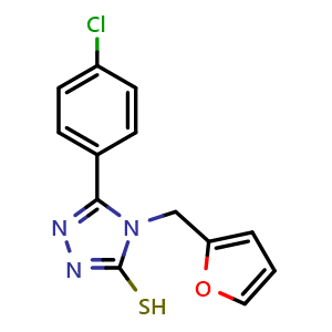 Chemical structure of 5-(4-Chlorophenyl)-4-(furan-2-ylmethyl)-4h-1,2,4-triazole-3-thiol , CAS 537017-38-2, AChemBlock Y221334