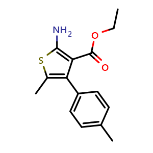 Chemical structure of Ethyl 2-amino-5-methyl-4-(4-methylphenyl)thiophene-3-carboxylate , CAS 350997-35-2, AChemBlock Y221335