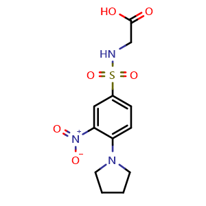 Chemical structure of 2-[3-nitro-4-(pyrrolidin-1-yl)benzenesulfonamido]acetic acid , CAS 742094-60-6, AChemBlock Y221351