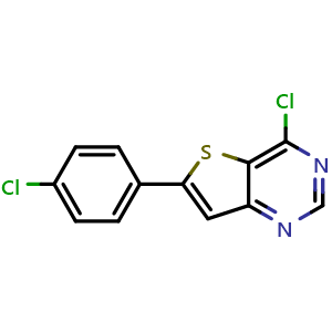 Chemical structure of 4-Chloro-6-(4-chlorophenyl)thieno[3,2-d]pyrimidine , CAS 681260-54-8, AChemBlock Y221375