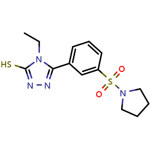 Chemical structure of 4-Ethyl-5-[3-(pyrrolidine-1-sulfonyl)phenyl]-4h-1,2,4-triazole-3-thiol , CAS 750624-67-0, AChemBlock Y221376