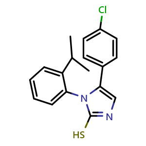 Chemical structure of 5-(4-Chlorophenyl)-1-[2-(propan-2-yl)phenyl]-1h-imidazole-2-thiol , CAS 793678-95-2, AChemBlock Y221405