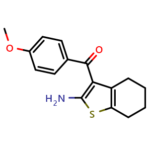 Chemical structure of 3-(4-Methoxybenzoyl)-4,5,6,7-tetrahydro-1-benzothiophen-2-amine , CAS 40312-30-9, AChemBlock Y221416