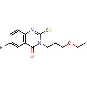 Chemical structure of 6-Bromo-3-(3-ethoxypropyl)-2-sulfanyl-3,4-dihydroquinazolin-4-one , CAS 795290-91-4, AChemBlock Y221419