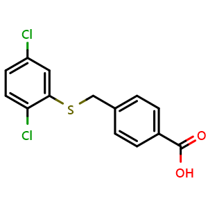 Chemical structure of 4-{[(2,5-dichlorophenyl)sulfanyl]methyl}benzoic acid , CAS 413582-76-0, AChemBlock Y221435