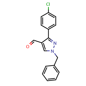 Chemical structure of 1-Benzyl-3-(4-chlorophenyl)-1h-pyrazole-4-carbaldehyde , CAS 956373-98-1, AChemBlock Y221440