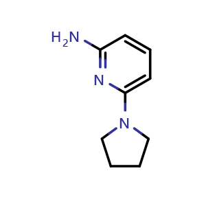 Chemical structure of 6-(Pyrrolidin-1-yl)pyridin-2-amine , CAS 883987-27-7, AChemBlock Y221449