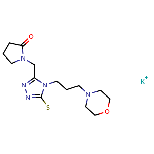 Chemical structure of Potassium {4-[3-(morpholin-4-yl)propyl]-5-[(2-oxopyrrolidin-1-yl)methyl]-4h-1,2,4-triazol-3-yl}sulfanide , CAS 1006432-73-0, AChemBlock Y221452