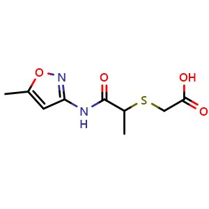 Chemical structure of 2-({1-[(5-methyl-1,2-oxazol-3-yl)carbamoyl]ethyl}sulfanyl)acetic acid , CAS 757220-90-9, AChemBlock Y221468