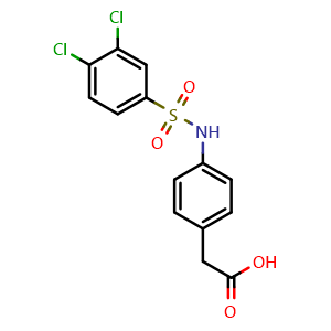 Chemical structure of 2-[4-(3,4-dichlorobenzenesulfonamido)phenyl]acetic acid , CAS 749896-75-1, AChemBlock Y221476