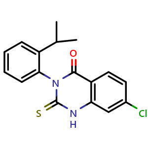 Chemical structure of 7-Chloro-2,3-dihydro-3-[2-(1-methylethyl)phenyl]-2-thioxo-4(1H)-quinazolinone , CAS 771499-56-0, AChemBlock Y221478