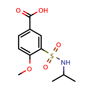 Chemical structure of 4-Methoxy-3-[(propan-2-yl)sulfamoyl]benzoic acid , CAS 701253-01-2, AChemBlock Y221480