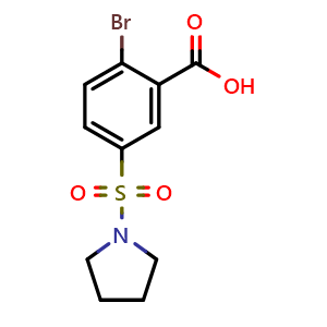 Chemical structure of 2-Bromo-5-(pyrrolidine-1-sulfonyl)benzoic acid , CAS 22361-65-5, AChemBlock Y221481