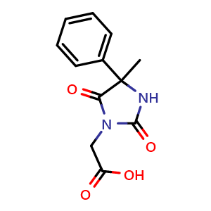 Chemical structure of 2-(4-Methyl-2,5-dioxo-4-phenylimidazolidin-1-yl)acetic acid , CAS 726-88-5, AChemBlock Y221483