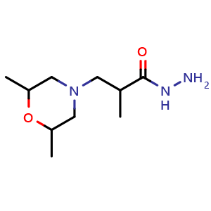 Chemical structure of 3-(2,6-Dimethylmorpholino)-2-methylpropanehydrazide , CAS 1005106-94-4, AChemBlock Y221487