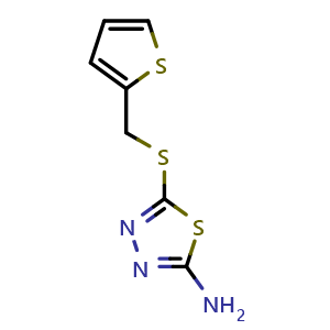 Chemical structure of 5-[(thiophen-2-ylmethyl)sulfanyl]-1,3,4-thiadiazol-2-amine , CAS 852933-95-0, AChemBlock Y221530
