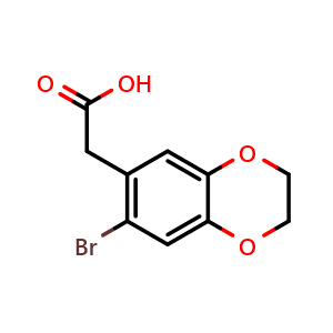Chemical structure of 2-(7-Bromo-2,3-dihydro-1,4-benzodioxin-6-yl)acetic acid , CAS 98947-00-3, AChemBlock Y221546