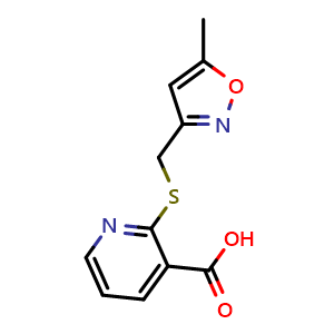 Chemical structure of 2-{[(5-methyl-1,2-oxazol-3-yl)methyl]sulfanyl}pyridine-3-carboxylic acid , CAS 855991-78-5, AChemBlock Y221552