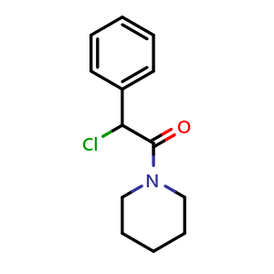 Chemical structure of 2-Chloro-2-phenyl-1-(piperidin-1-yl)ethan-1-one , CAS 18504-70-6, AChemBlock Y221554