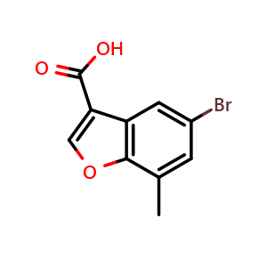 Chemical structure of 5-Bromo-7-methyl-1-benzofuran-3-carboxylic acid , CAS 1492450-22-2, AChemBlock Y221571