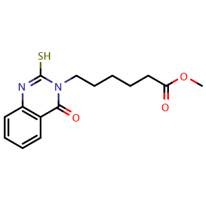 Chemical structure of Methyl 6-(4-oxo-2-sulfanyl-3,4-dihydroquinazolin-3-yl)hexanoate , CAS 848369-55-1, AChemBlock Y221573