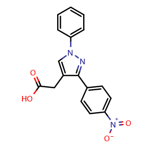 Chemical structure of 2-[3-(4-nitrophenyl)-1-phenyl-1h-pyrazol-4-yl]acetic acid , CAS 905811-75-8, AChemBlock Y221579