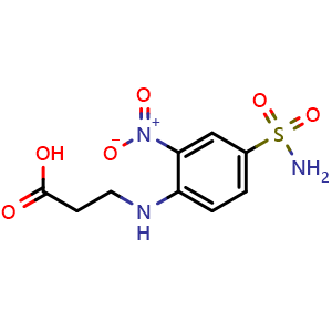 Chemical structure of 3-[(2-nitro-4-sulfamoylphenyl)amino]propanoic acid , CAS 872319-69-2, AChemBlock Y221588