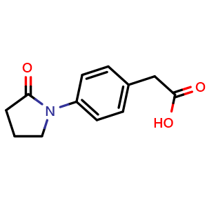 Chemical structure of 2-[4-(2-oxopyrrolidin-1-yl)phenyl]acetic acid , CAS 266369-35-1, AChemBlock Y221592
