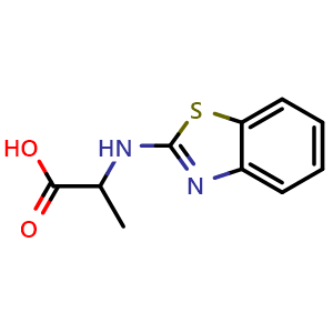 Chemical structure of 2-[(1,3-benzothiazol-2-yl)amino]propanoic acid , CAS 1397002-95-7, AChemBlock Y221595