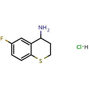 Chemical structure of 6-Fluoro-3,4-dihydro-2h-1-benzothiopyran-4-amine hydrochloride , CAS 1052544-66-7, AChemBlock Y221609