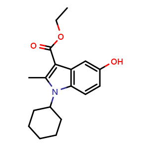 Chemical structure of Ethyl 1-cyclohexyl-5-hydroxy-2-methyl-1h-indole-3-carboxylate , CAS 101782-20-1, AChemBlock Y221612