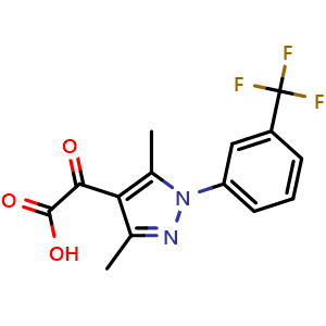 Chemical structure of 2-{3,5-dimethyl-1-[3-(trifluoromethyl)phenyl]-1h-pyrazol-4-yl}-2-oxoacetic acid , CAS 875156-74-4, AChemBlock Y221614