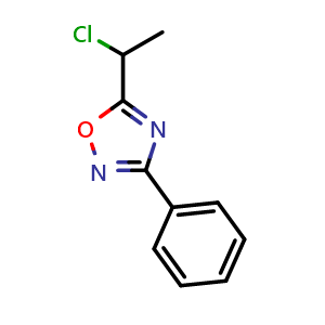Chemical structure of 5-(1-Chloroethyl)-3-phenyl-1,2,4-oxadiazole , CAS 90772-88-6, AChemBlock Y221634