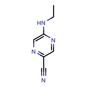 Chemical structure of 5-(Ethylamino)pyrazine-2-carbonitrile , CAS 1409987-87-6, AChemBlock Y221639